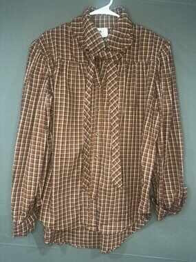 GOODDAY Plaid Blouse XL 2X Ruffle Tie Neck Cottagecore Academia Oversized